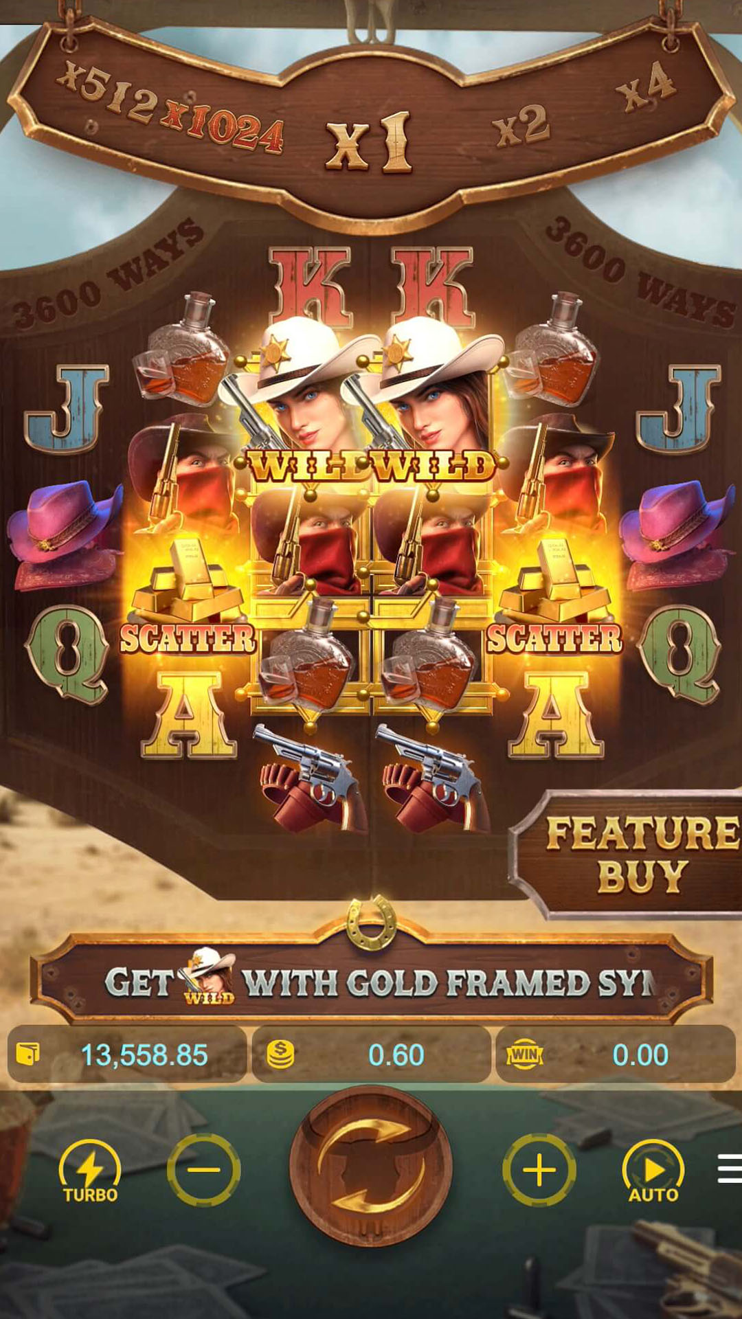 ฟีเจอร์ Gold Framed Symbols ฟีเจอร์เสริมเพิ่มรางวัลของเกมสล็อต Wild Bounty Showdown